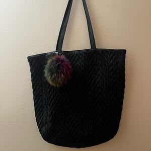 Banana Republic Black Tote Bag with Multicolor Pom Pom